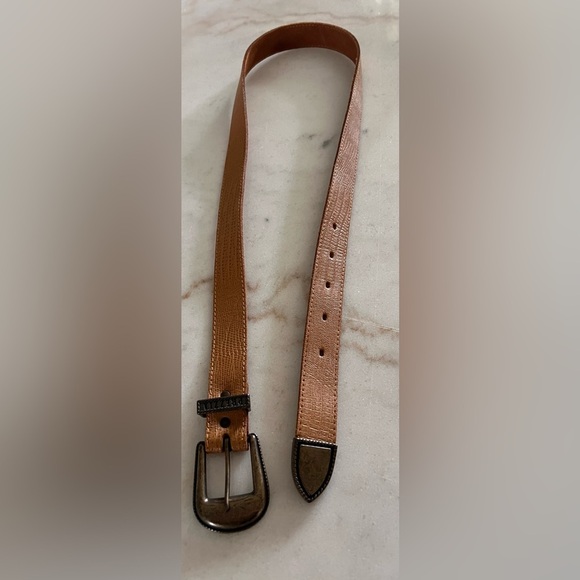 Prezzia Tan Leather Snake Print Women’s Belt Size M/L Silver tone Hardware - Picture 6 of 6